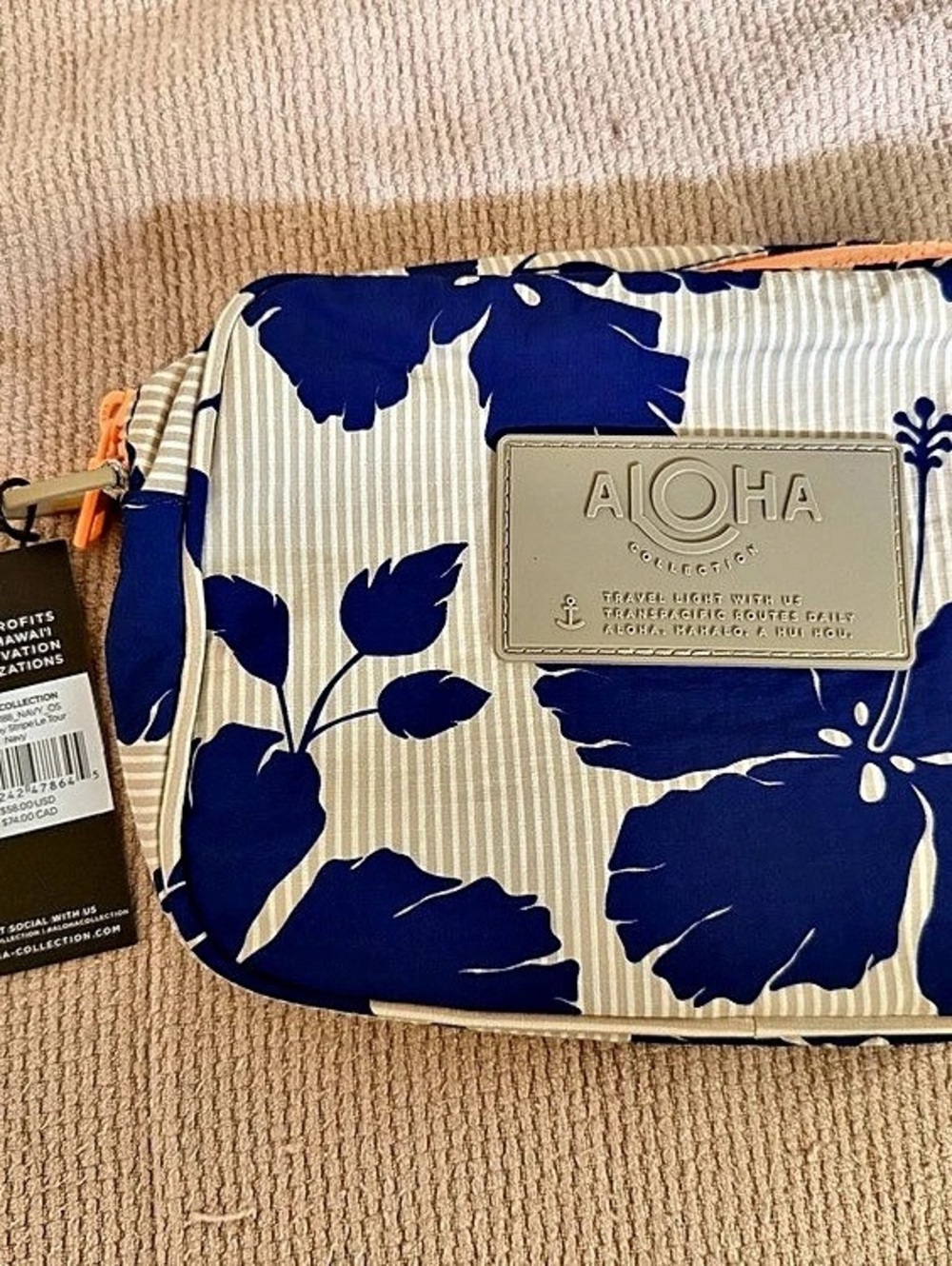 NWT ALOHA Collection Blue Hibiscus Salina Stripe Crossbody
